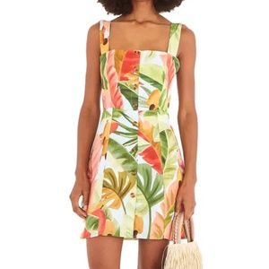 Anthro Farm Rio Nisa Linen Blue Cashew Mini Dress